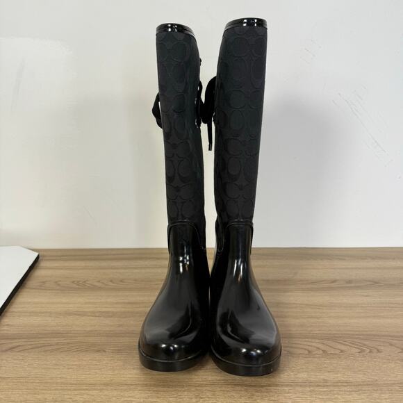 Coach Womens Black Logo To the Knee Tristee Rain Boot Size 7 - Picture 3 of 16